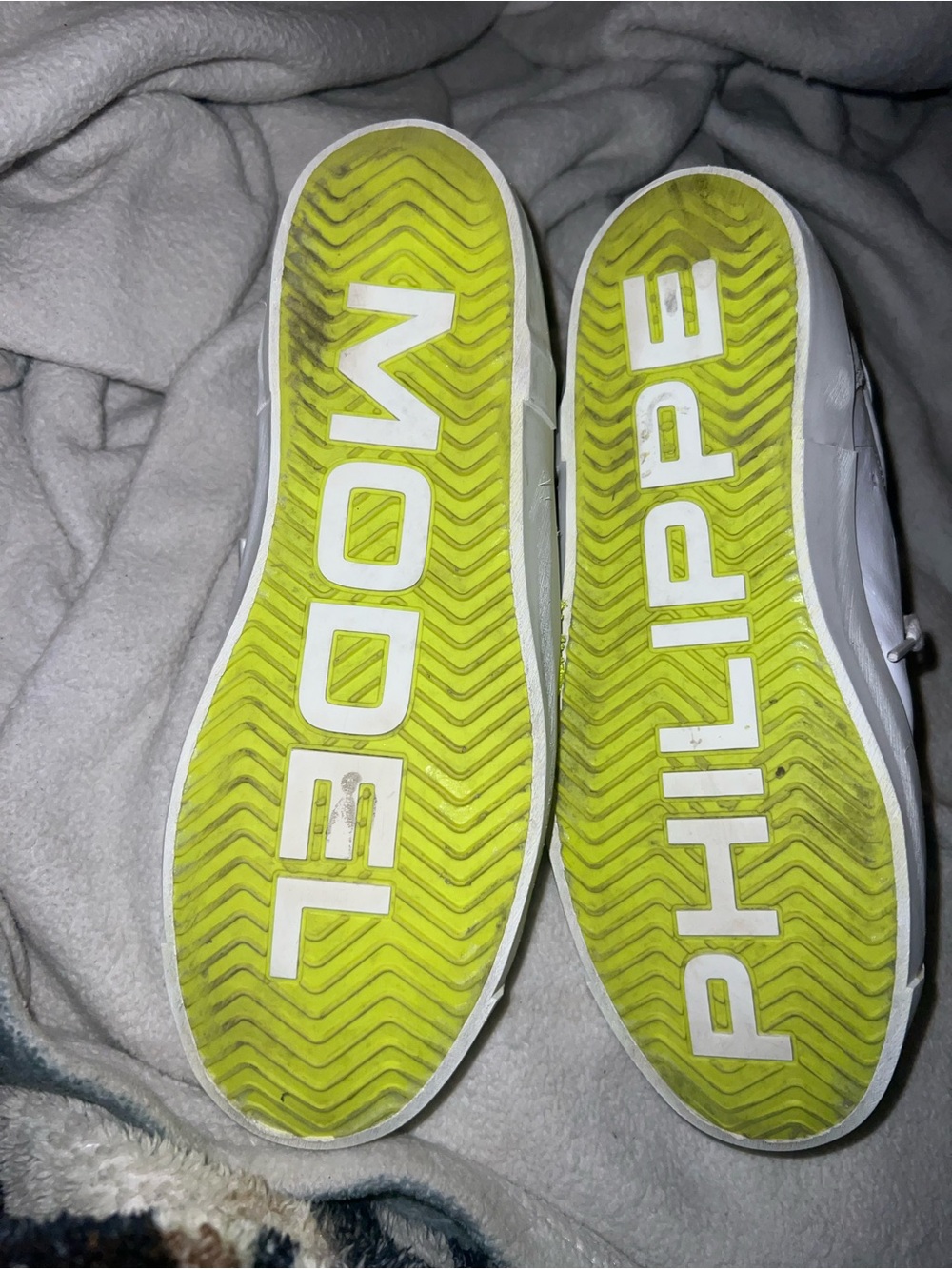 Philippe Model White Sneakers with Neon Yellow Heel - Picture 2 of 5